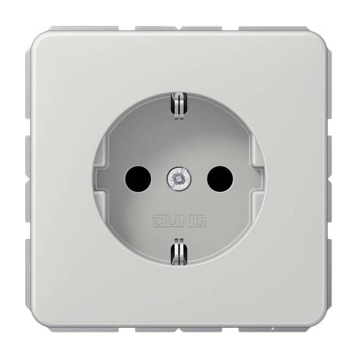 Розетка Jung CD 500, скрытый монтаж, с заземлением, со шторками, светло-серый, CD1520BFKILG