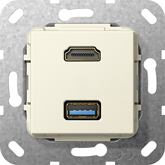 Розетка HDMI+USB Gira SYSTEM 55, скрытый монтаж, бежевый, 567901